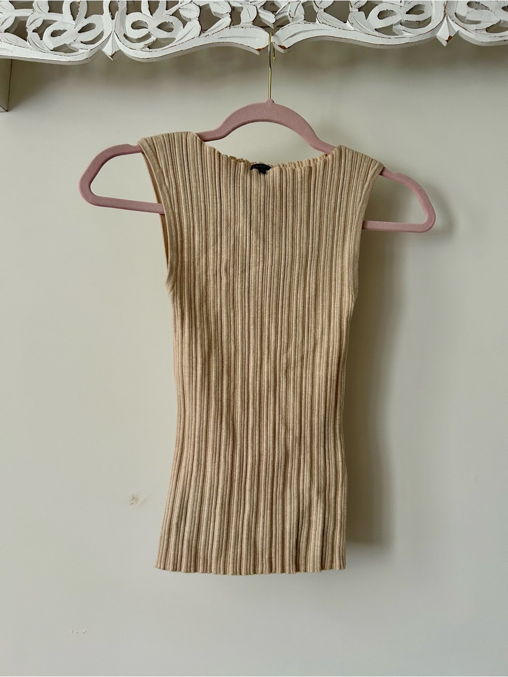 Quince Beige Sleeveless Ribbed Silk Blend Top